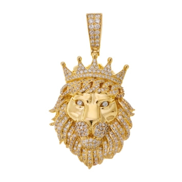 14 Karat All Yellow Gold 1.50 Carat Diamonds Lion Face HipHop Pendant-1025295-ALY