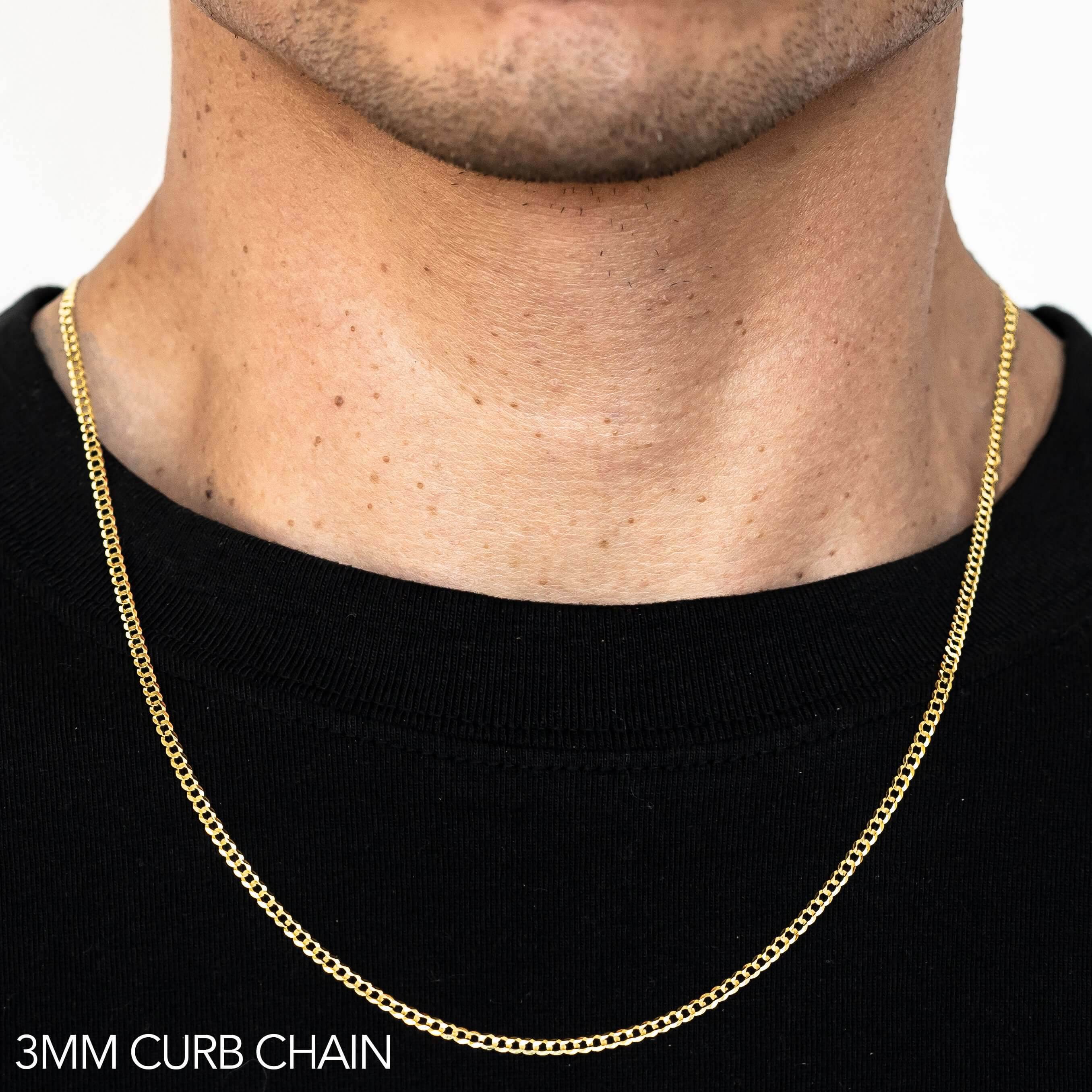 10K 3MM YELLOW GOLD SOLID CURB 18" CHAIN NECKLACE (AVAILABLE IN LENGTHS 7" - 30")