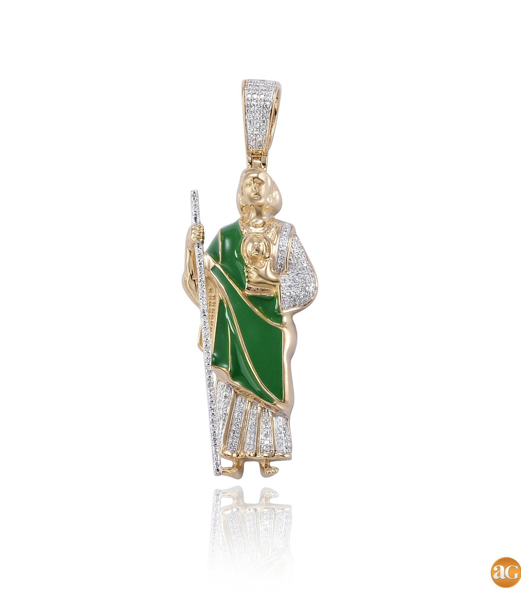 10KY 0.25CTW DIAMOND ST. JUDE PENDANT WITH GREEN - Norma's Jewelry