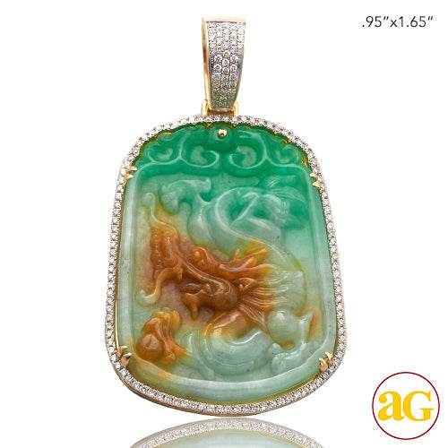 14KY 1.75CTW DIAMOND JADE PHOENIX PENDANT - Norma's Jewelry