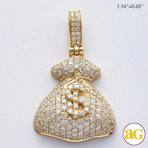 14KY 1.65CTW DIAMOND MONEY BAG WITH $ SIGN PENDANT - Norma's Jewelry