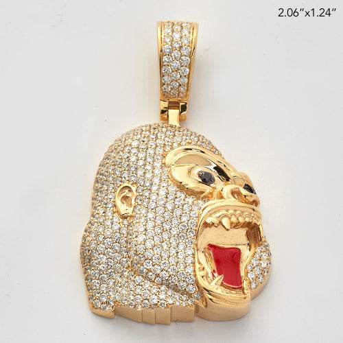 10KY 4.85CTW DIAMOND ANGRY GORILLA FACE PENDANT - Norma's Jewelry
