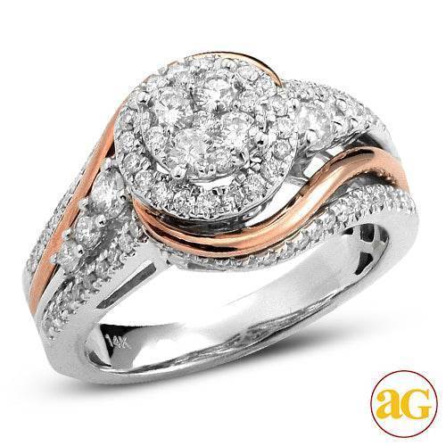 14KW+R 1.05CTW DIAMOND TWO TONE CLUSTER RING - Norma's Jewelry