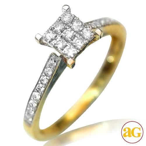14KY 0.35CTW DIAMOND SQUARE HEAD CLUSTER RING - Norma's Jewelry