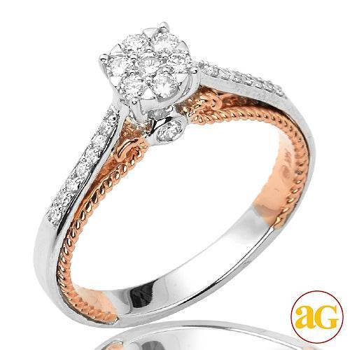 14KW+R 0.40CTW TWO TONE DIAMOND CLUSTER RING - Norma's Jewelry