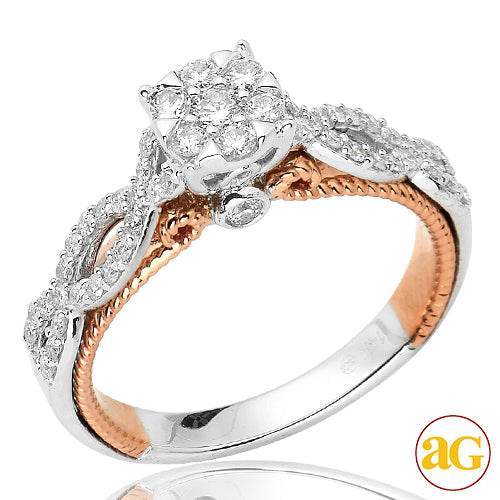 14KW+R 0.65CTW CTW TWO TONE DIAMOND CLUSTER RING - - Norma's Jewelry