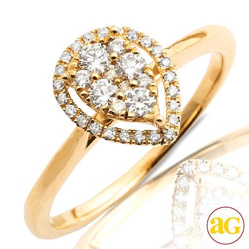 14KY 0.35CTW DIAMOND PEAR CLUSTER RING WITH HALO - Norma's Jewelry