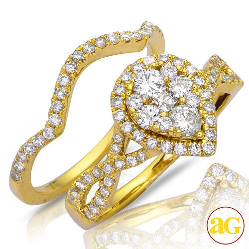 14KY 1.05CTW DIAMOND PEAR CLUSTER RING W/HALO - Norma's Jewelry