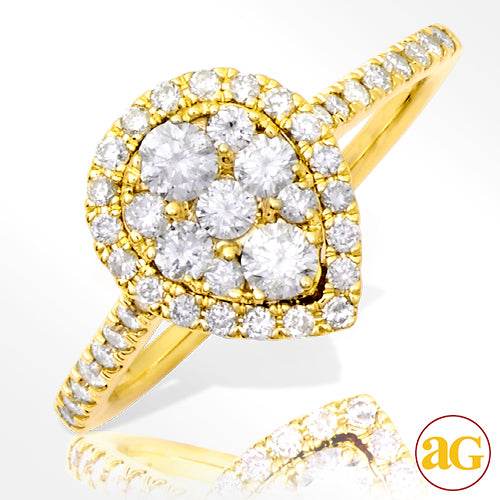 14KY 0.90CTW DIAMOND PEAR CLUSTER RING WITH HALO - Norma's Jewelry