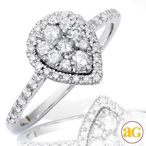 14KW 0.60CTW DIAMOND PEAR CLUSTER RING WITH HALO - Norma's Jewelry