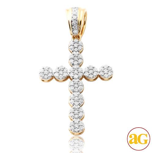 14KY 0.50CTW DIAMOND ROUND CLUSTER CROSS PENDANT - Norma's Jewelry
