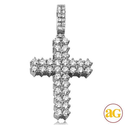 14KW 2.50CTW DIAMOND 2-ROW 3 PRONG CROSS PENDANT - Norma's Jewelry