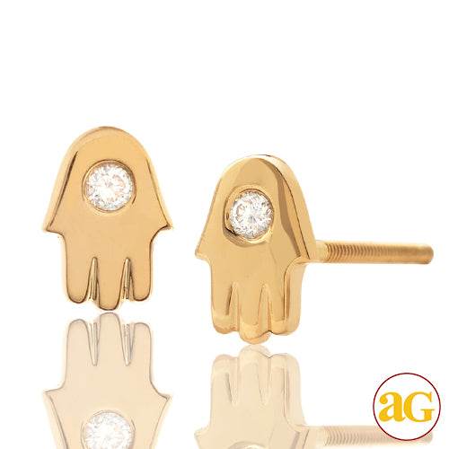 14KY 0.06CTW DIAMOND SINGLE STONE HAMZA EARRING - Norma's Jewelry