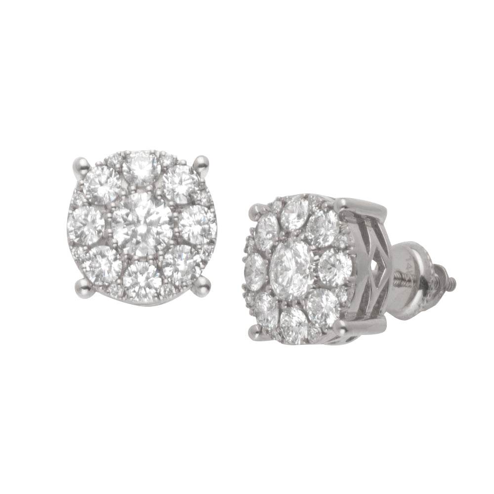 14KW 1.38-1.42CTW FLEUR DIAMOND ROUND EARRINGS - Norma's Jewelry