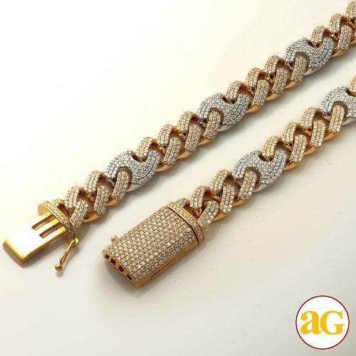 14KY+W 11.88CTW DIAMOND MIAMI CUBAN + GUCCI LINK - Norma's Jewelry