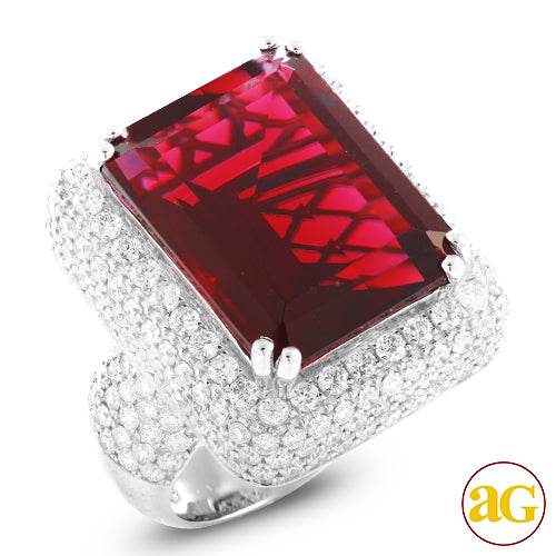 14KW 5.00CTW DIAMOND MENS RING WITH 23.52CT RUBY - Norma's Jewelry