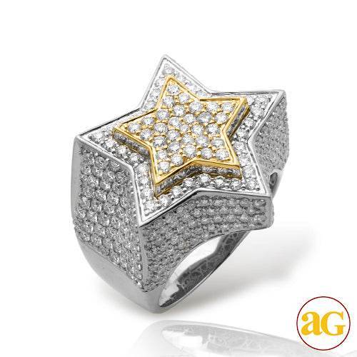 14KW+Y 5.00CTW DIAMOND 3-D STAR MENS RING - Norma's Jewelry
