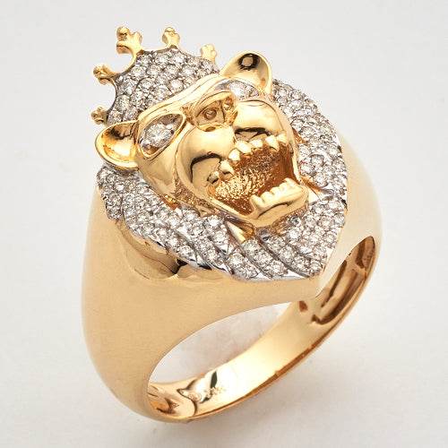14KY 0.65CTW DIAMOND LION HEAD MENS RING - Norma's Jewelry