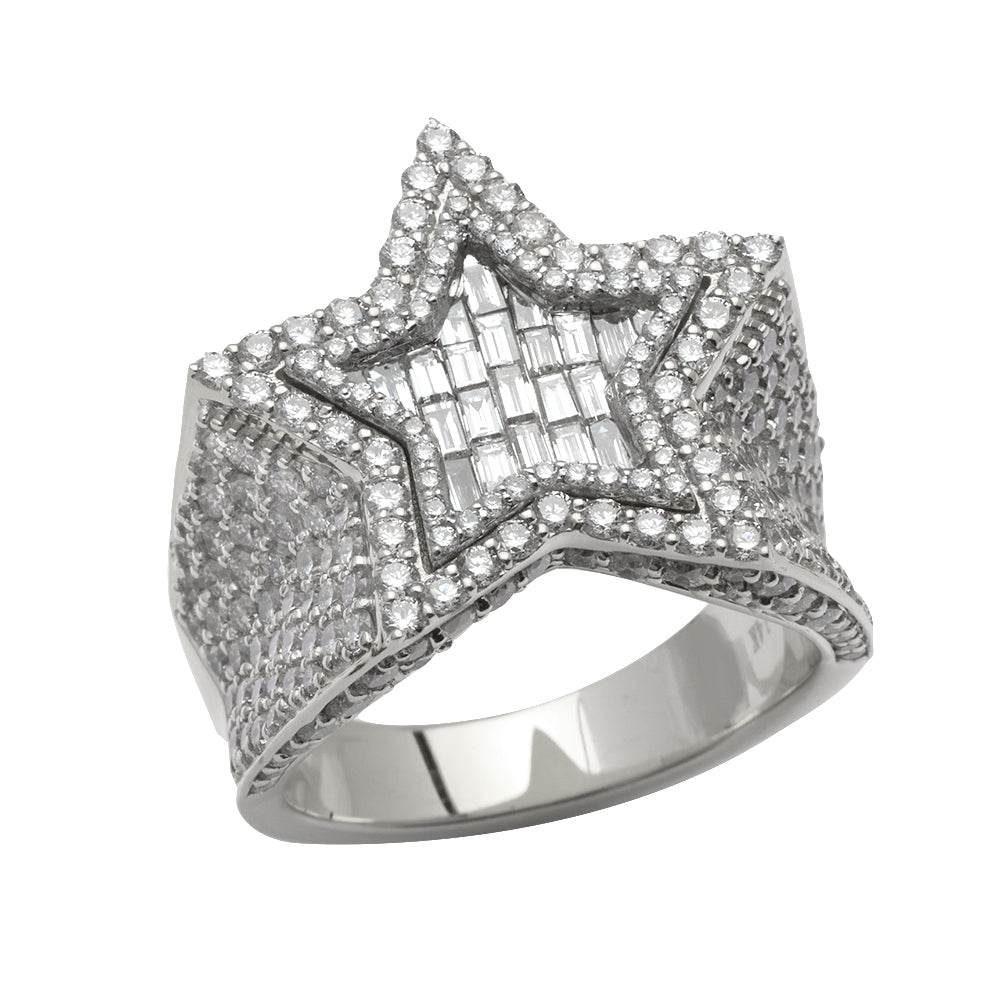 14KW 4.25CTW BAGUETTE DIAMOND MENS STAR RING - Norma's Jewelry