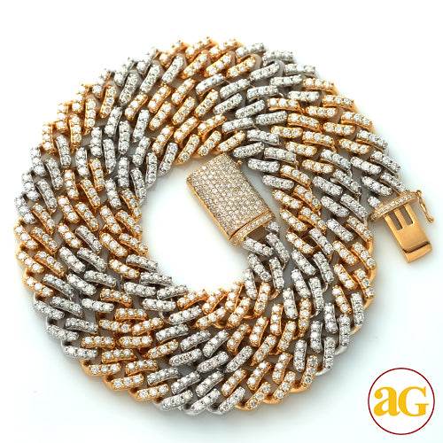 10KY+W 19.26CTW DIAMOND TWO TONE SQUARE LINK MIAMI - Norma's Jewelry
