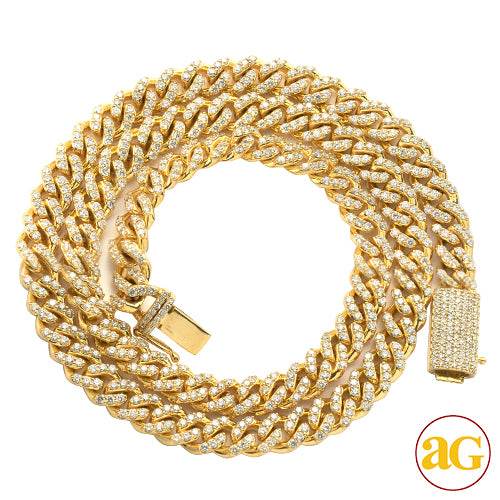 10KY 13.95 CTW DIAMOND CUBAN 22" NECKLACE