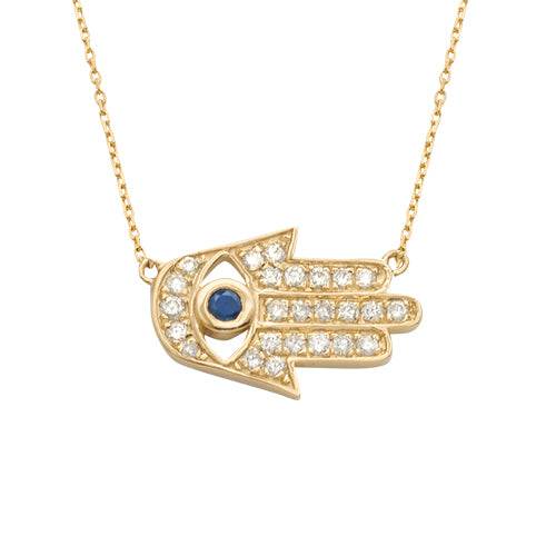 14KY 0.25CTW DIAMOND EVIL EYE - HAMSA NECKLACE - Norma's Jewelry