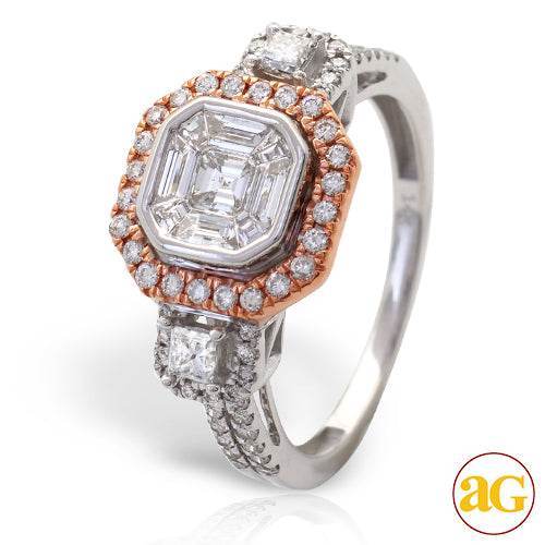 14KW+R 1.10CTW BAGUETTE DIAMOND RING - 8 SIDED HAL - Norma's Jewelry