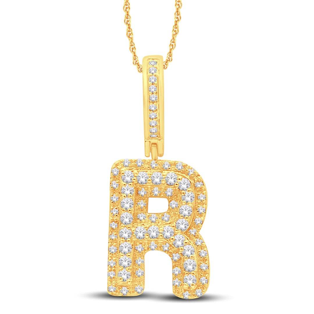 10 Karat Two-Tone (Yellow and White) Gold 0.31 Carat Diamonds Initial (R) HipHop Pendant-1026159-YW - Norma's Jewelry