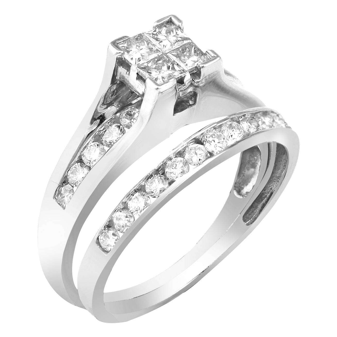 14KW 1.00CTW QUAD HEAD BRIDGE RING BRIDAL SET - Norma's Jewelry
