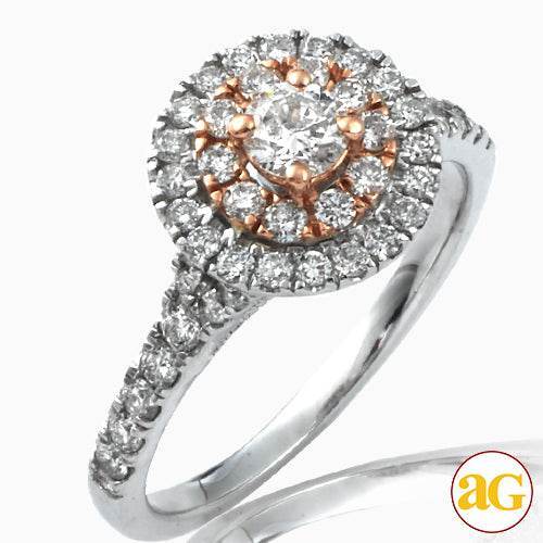 14KW+R 1.00CTW DIAMOND TWO TONE RING WITH PINK BAS - Norma's Jewelry