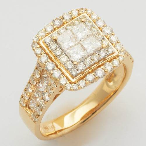 14KY 2.00CTW PC DIAMOND QUAD HEAD RING W/SQUARE - Norma's Jewelry