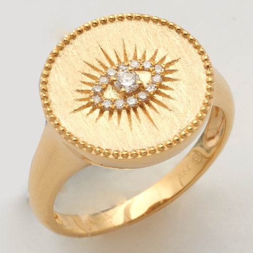 14KY 0.10CTW DIAMOND EVIL EYE STARBURST PINKY RING - Norma's Jewelry