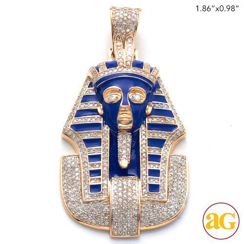 10KY 1.25CTW DIAMOND AND BLUE ENAMEL PHAROAH HEAD - Norma's Jewelry