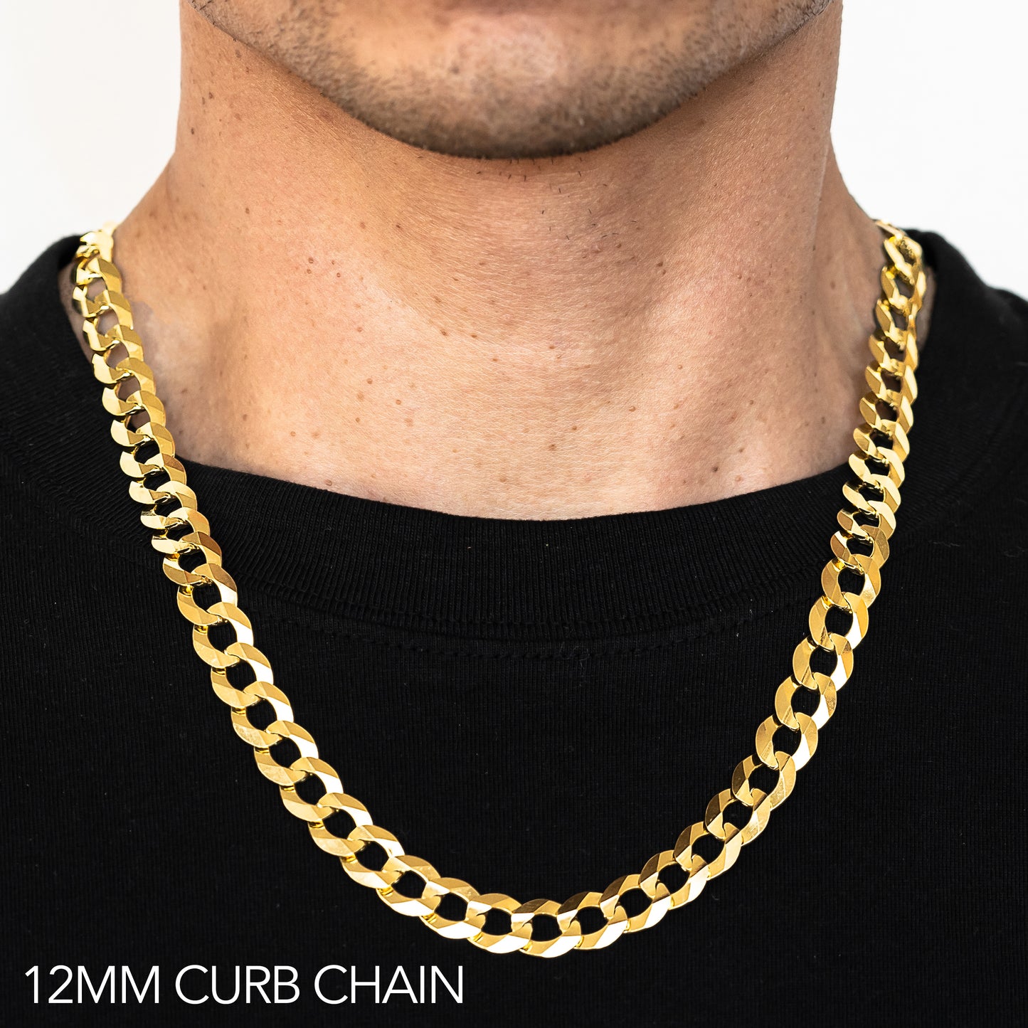 14K 12MM YELLOW GOLD SOLID CURB 28" CHAIN NECKLACE