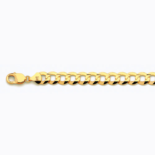 14K 11MM YELLOW GOLD SOLID CURB 9" CHAIN BRACELET