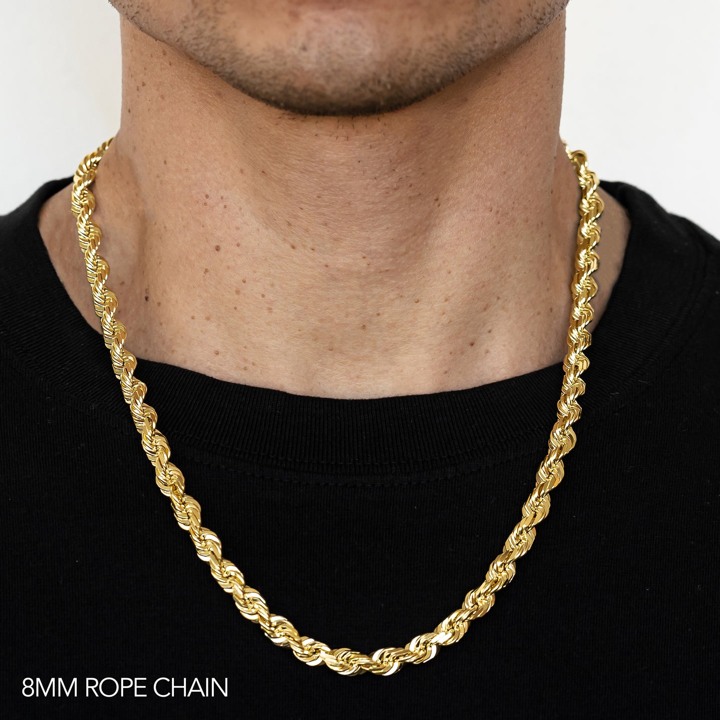 14K 8MM YELLOW GOLD DC HOLLOW ROPE 16" CHAIN NECKLACE