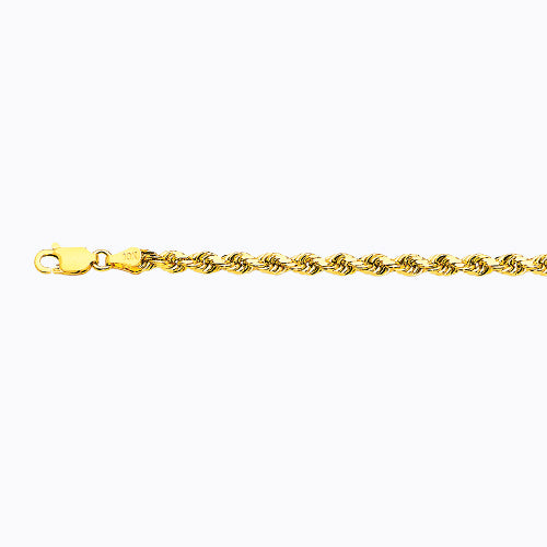 14K 3.5MM YELLOW GOLD SOLID DC ROPE 8" CHAIN BRACELET