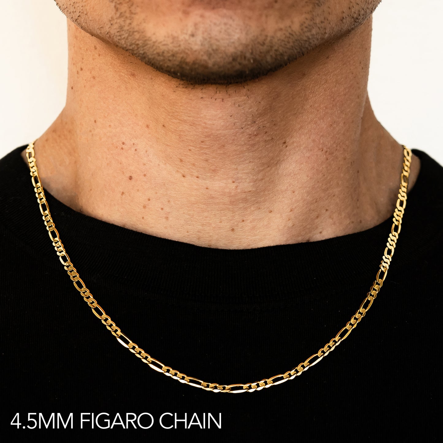 14K 4.5MM YELLOW GOLD SOLID FIGARO 22" CHAIN NECKLACE