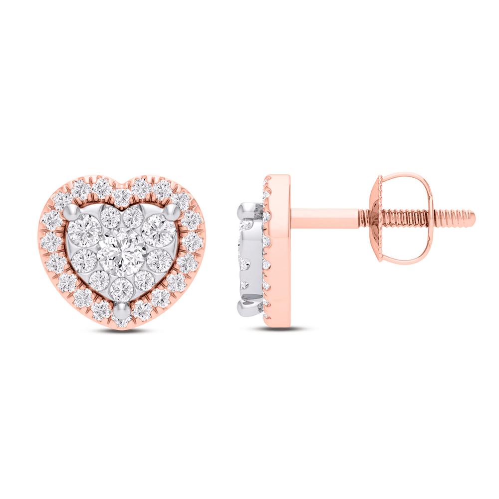 10 Karat Two-tone (Rose and White) Gold 0.50 Carat Diamonds Heart Earrings-0129129-RW