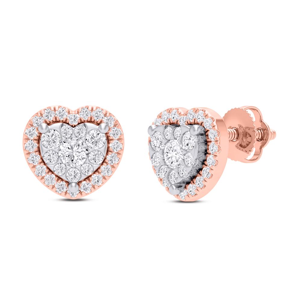 10 Karat Two-tone (Rose and White) Gold 0.50 Carat Diamonds Heart Earrings-0129129-RW