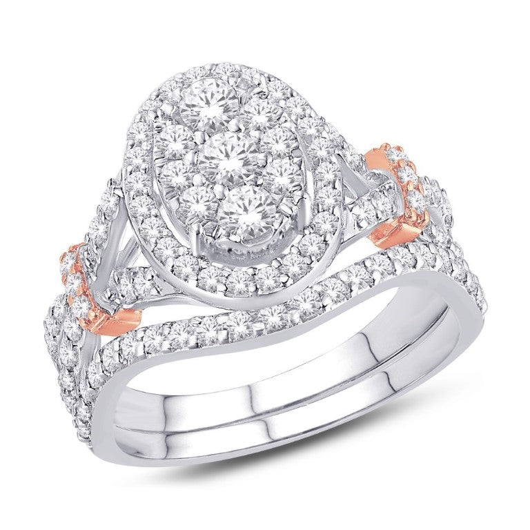 14 Karat Two-Tone (White and Rose) Gold 0.94 Carat Diamonds Oval Bridal Ring-0526158-WR