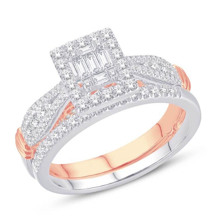14 Karat Two-Tone (White and Rose) Gold 0.75 Carat Diamonds Square Bridal Ring-0526174-WR - Norma's Jewelry