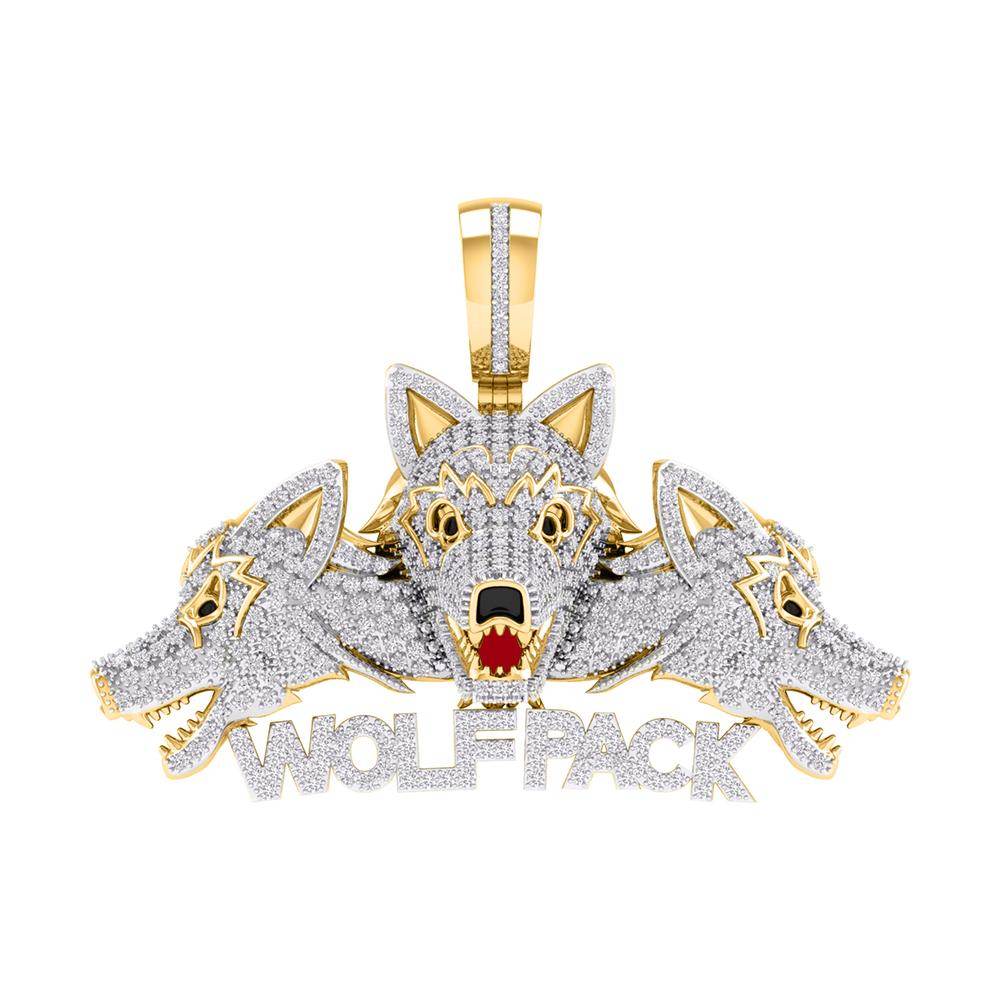 10 Karat Yellow Gold 1.25 Carat Diamonds 3Wolfpack HipHop Pendant-1027136-YG - Norma's Jewelry