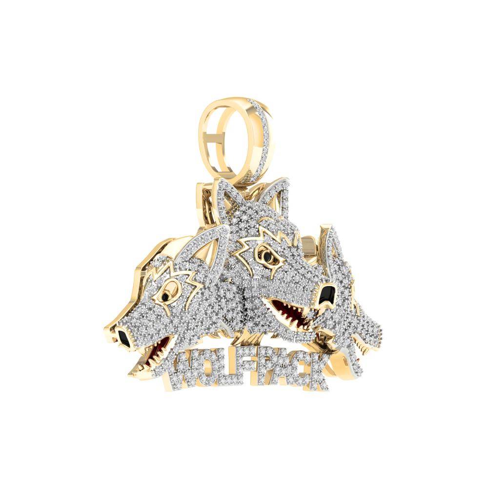 10 Karat Yellow Gold 1.25 Carat Diamonds 3Wolfpack HipHop Pendant-1027136-YG - Norma's Jewelry