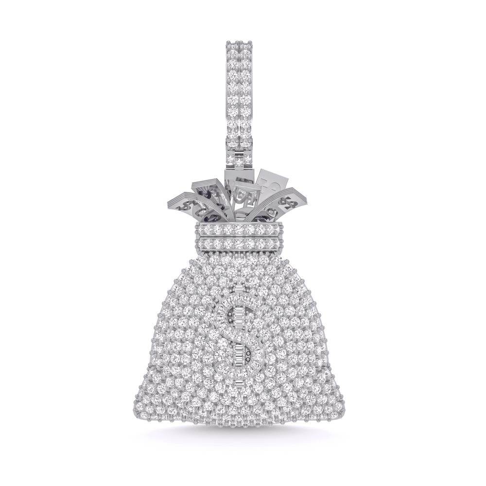 10 Karat White Gold 4.10 Carat Diamonds Money Bag HipHop Pendant-1030004-WG - Norma's Jewelry