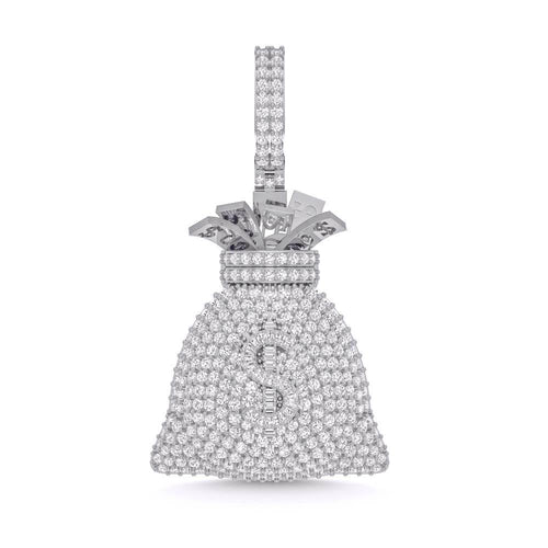 10 Karat White Gold 4.10 Carat Diamonds Money Bag HipHop Pendant-1030004-WG - Norma's Jewelry