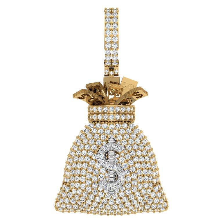 10 Karat Yellow Gold 4.10 Carat Diamonds Money Bag HipHop Pendant-1030004-YG - Norma's Jewelry