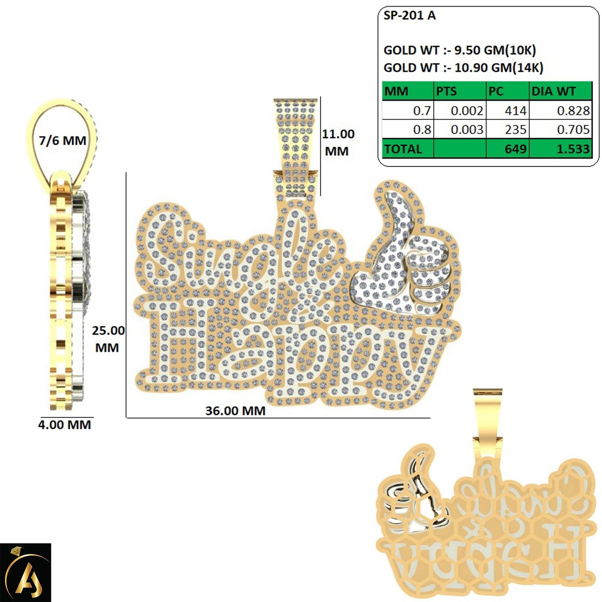 10 Karat Two-Tone (Yellow and White) Gold 1.53 Carat Diamonds Single Happy HipHop Pendant-1050051-YW - Norma's Jewelry