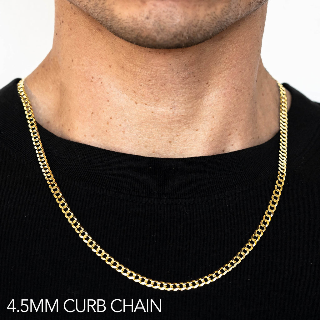 10K 4.5MM YELLOW GOLD HOLLOW CURB 16" CHAIN NECKLACE (AVAILABLE IN LENGTHS 7" - 30")