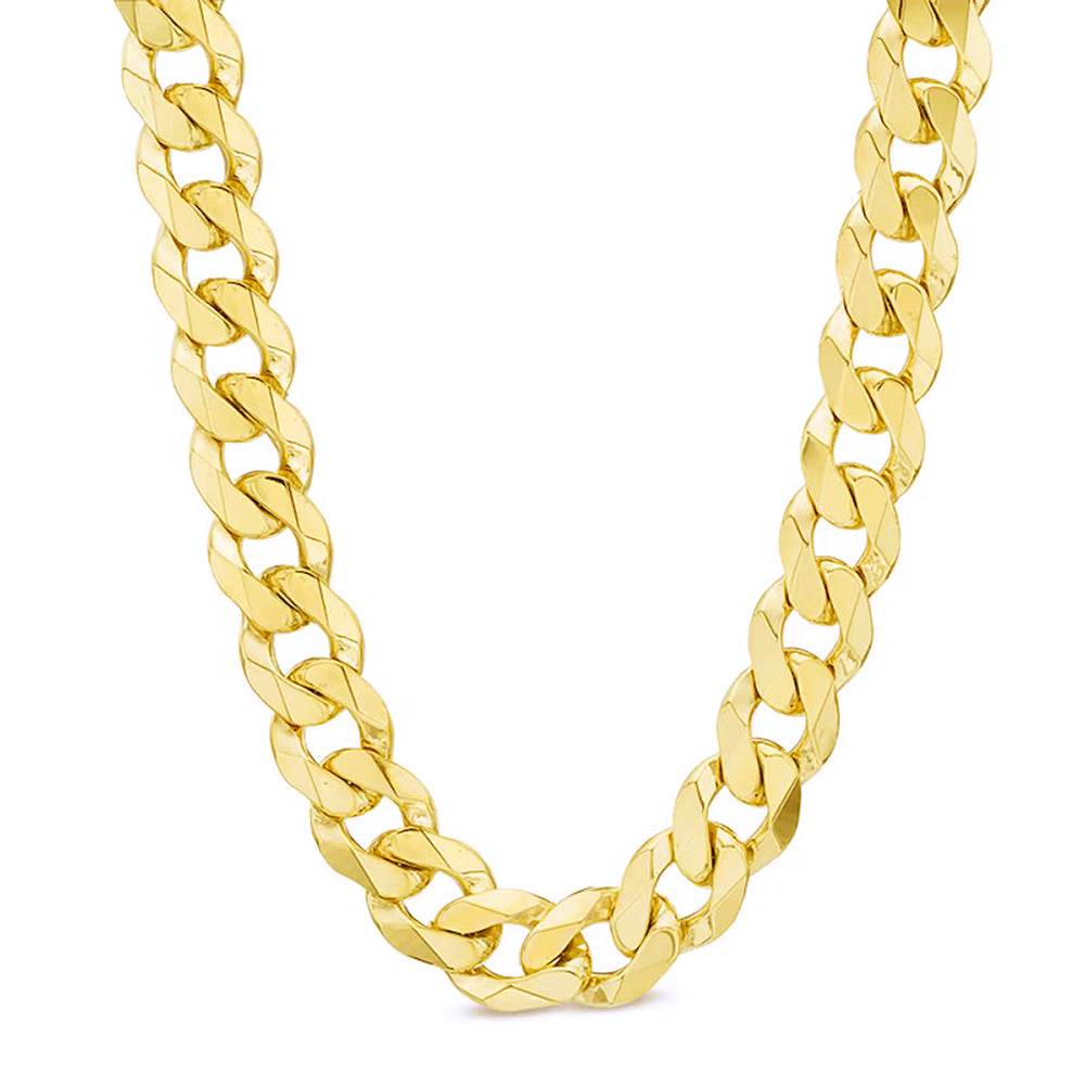 10K 9.5MM YELLOW GOLD SOLID CURB 16" CHAIN NECKLACE (AVAILABLE IN LENGTHS 7" - 30")